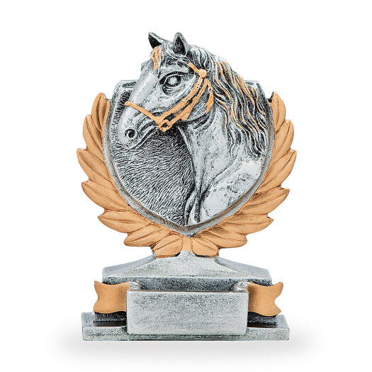 Trofej s hlavou koně, výška 13 cm, stříbrná/zlatá