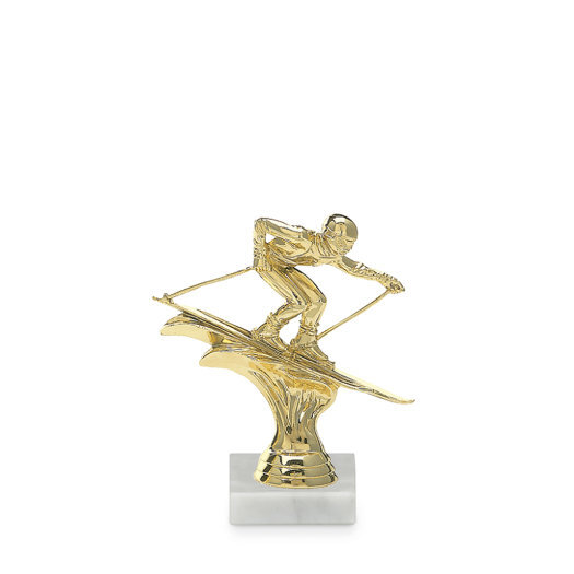 Figúrka zjazdové lyže, 14 cm, zlatá, vrátane podstavca