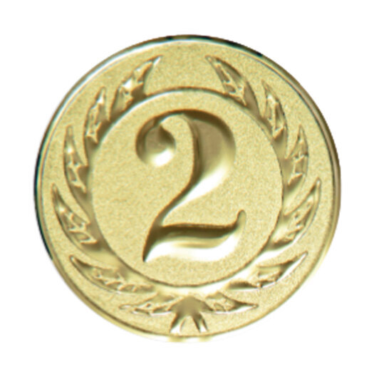 Emblém s číslom 2, priemer 25 mm, zlato