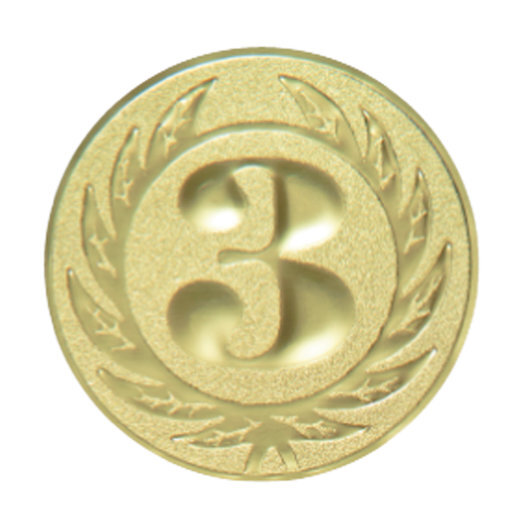 Emblém s číslom 3, priemer 25 mm, zlato