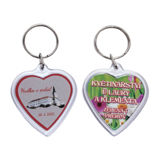 Kľúčenka srdce, 47x50 mm, transparentná
